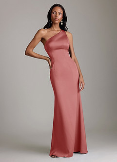 Azazie Voni Bridesmaid Dresses Antique Rose Mermaid One Shoulder Stretch Satin Dress image5