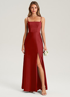 Azazie Lidia Abiti da Damigella Abito Sirena in Raso Elasticizzato Spacco Laterale Melograno image10