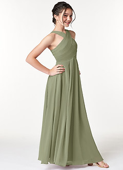 Azazie Kaleigh Junior Pistachio A-Line Pleated Chiffon Dress image3