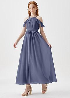 Azazie Chaya Junior Stormy A-Line Off the Shoulder Chiffon Dress image5
