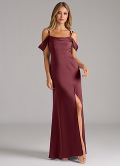 Azazie Callan Vente finale Robe Trapèze Convertible en Satin extensible Plissée Burgundy image4