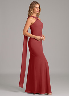 Azazie Kinsley Bridesmaid Dresses Rust Mermaid Pleated Chiffon Dress image6