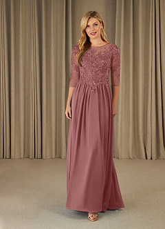 Azazie Mirielle Mother of the Bride Dresses Desert Rose A-Line Scoop Lace Chiffon Dress image1