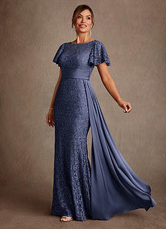 Azazie Harrison Abiti per la Madre della Sposa Abito Sirena in Pizzo Plissettato Stormy image2