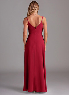 Azazie Daenerys Brautjungfernkleider A-Linie Kutte Chiffon Kleid Scharlachrot image2