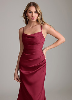 Azazie Lucille Bridesmaid Dresses Burgundy Mermaid Strapless Stretch Satin Convertible Dress image5