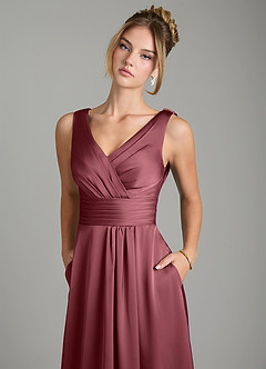 Azazie Karina Bridesmaid Dresses Desert Rose A-Line Pleated Stretch Satin Dress image7