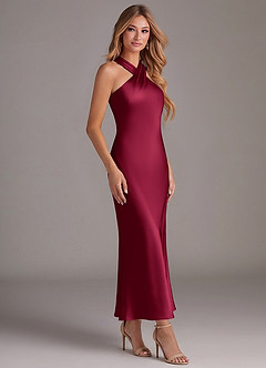 Azazie Doretta Bridesmaid Dresses Burgundy Mermaid Pleated Stretch Satin Dress image3