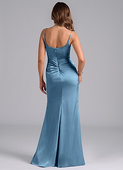 Azazie Donielle Bridesmaid Dresses Steel Blue Mermaid Corset Stretch Satin Dress image2