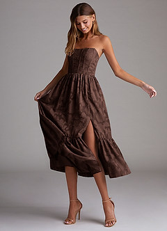 Azazie Delphina Bridesmaid Dresses Ganache A-Line Strapless Floral Burnout Convertible Dress image4