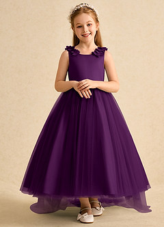 Azazie Lorita Blumenmädchenkleider A-Linie Mit Perlen Tüll Kleid Traube image6