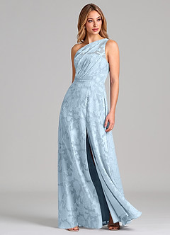 Azazie Phaedra Bridesmaid Dresses Sky Blue A-Line One Shoulder Floral Burnout Dress image3