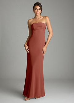 Azazie Saylor Brudtärnklänningar Klä av Sjöjungfru i Chiffong Axelbandslös Kastanjebrunt image3