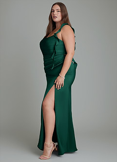 Azazie Jessamine Bridesmaid Dresses Emerald Sheath Corset Stretch Satin Dress image13