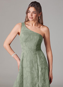 Azazie Ellianna Bridesmaid Dresses Agave A-Line One Shoulder Floral Burnout Dress image6