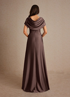 Azazie Branford Mother of the Bride Dresses Ganache A-Line Pleated Stretch Satin Dress image6