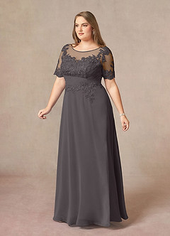 Azazie Raissa Mother of the Bride Dresses Steel Grey A-Line Lace Chiffon Dress image11