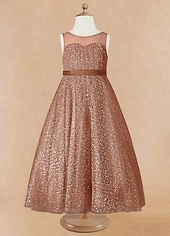 Azazie Siwa Flower Girl Dresses Bronzer A-Line Beaded Tulle Dress image5