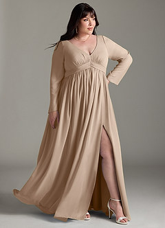 Azazie Teton Vestidos de dama de honra para maternidade Vestido Linha A Manga comprida Comprimento do chão Chiffon image11