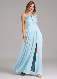 Azazie Evalleen Bridesmaid Dresses Sky Blue A-Line Pleated Stretch Satin Dress image5