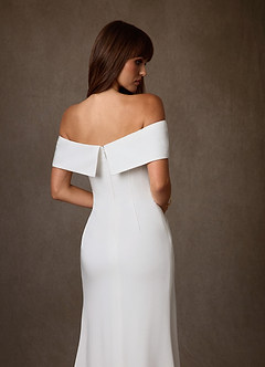 Azazie Chandler Wedding Dresses Diamond White Sheath Crepe Back Satin Dress image11