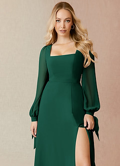 Azazie Leonia Bridesmaid Dresses Emerald A-Line Long Sleeve Chiffon Dress image9