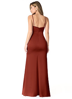 Azazie Linia Final Sale Terracotta Mermaid Pleated Stretch Satin Dress image2