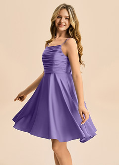 Azazie Miko Junior Tahiti A-Line Pleated Stretch Satin Dress image7