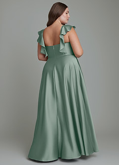 Azazie Leilani Robes de demoiselle d'honneur Robe Trapèze en Satin extensible Drapé Sauge D'argent image11