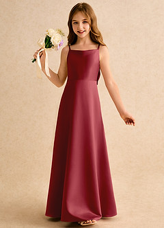 Azazie Joella Girls Formal Flower Girl Dresses Pomegranate A-Line Pleated Matte Satin Dress image3