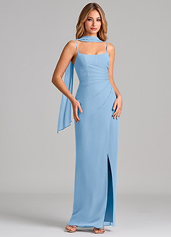 Azazie Calandra Abiti da Damigella Abito Tubino in Chiffon Plissettato Azzurro Polvere image1