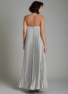 Azazie Rayna Bridesmaid Dresses Silver A-Line Strapless Stretch Satin Dress image2