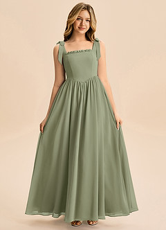 Azazie Delia Junior Abito A-Line in Chiffon Fiocco Pistacchio image3