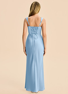 Azazie Agustina Junior Powder Blue Sheath Pleated Stretch Satin Dress image2