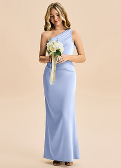 Azazie Akilah Junior Ice Sheath Pleated Stretch Satin Dress image4