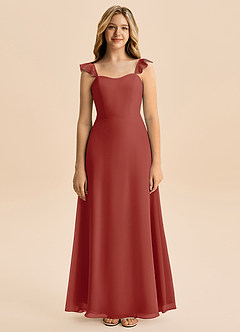 Azazie Mavie Junior Linia A Marszczony Szyfon Długość podłogi Młodsza druhna Sukienka image4