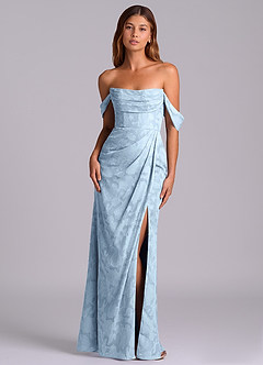 Azazie Johana 신부 들러리 드레스 인어 오프 더 숄더 플로럴 번아웃 바닥 길이 드레스 image1