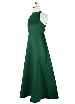Azazie Laurel Junior Robe Trapèze en Mat Satiné Vert Foncé image8