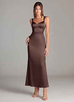 Azazie Denice Brautjungfernkleider Etui Plissee Stretch-Satin Kleid Ganache image3