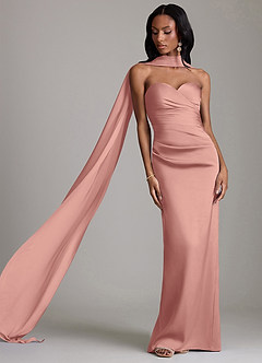 Azazie Sonora Vestidos de damas de honor Vestido de Rosetón de Satén Elástico de Corte Recto con Sin tirantes image8