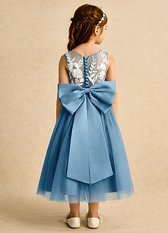 Azazie Sundae Abiti da Ragazza di Fiori Abito Principessa in Pizzo Blu Acciaio image2