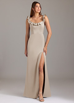 Azazie Callie Bridesmaid Dresses Frost A-Line Ruched Stretch Satin Convertible Dress image1