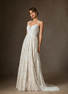 Azazie August Vestidos de noiva Vestido Diamante Branco Champanhe de Renda de Linha A image5