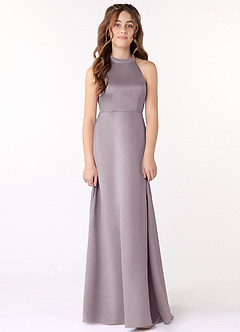 Azazie Laurel Junior A-Linie Matte Satin Kleid Dämmerung image1