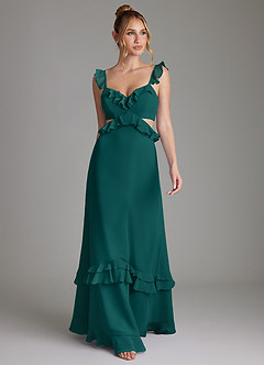Azazie Malaya Bridesmaid Dresses Peacock A-Line Corset Chiffon Dress image4