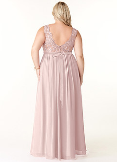 Azazie Elly Bridesmaid Dresses Blushing Pink A-Line Lace Scoop Neck Chiffon Dress image8