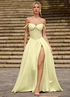 Heartshape Licht Geel Korset satijnen galajurk image4