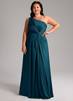Azazie Brooke Brautjungfernkleider A-Linie One-Shoulder Stretch-Satin Kleid Tintenblau image12