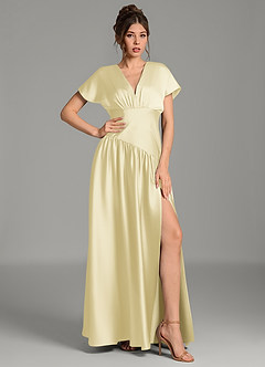 Azazie Alysse Robes à essayer chez vous Robe Trapèze en Satin extensible Sorbet Citron image3