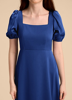 Azazie Briar Junior Royal Blue A-Line Bow Stretch Satin Dress image8